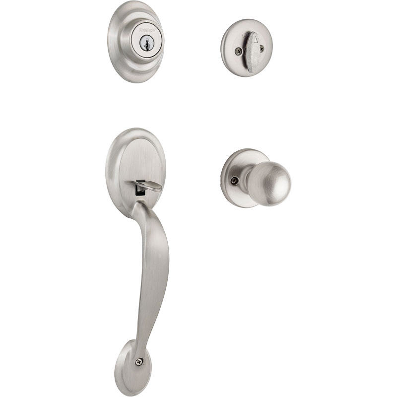 Kwikset Dakota Handleset with Polo Knob - Deadbolt Keyed One Side - Featuring SmartKey - Satin Nickel