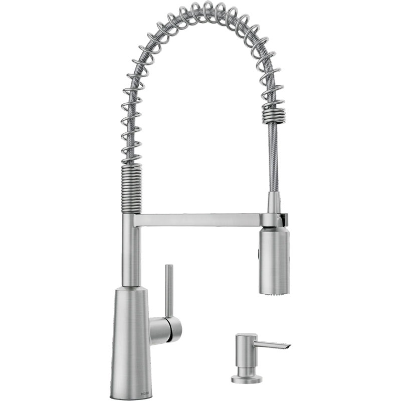 Moen Nori Spot Resist Brushed Nickel Pull-Down Kitchen Faucet with Soap Dispenser