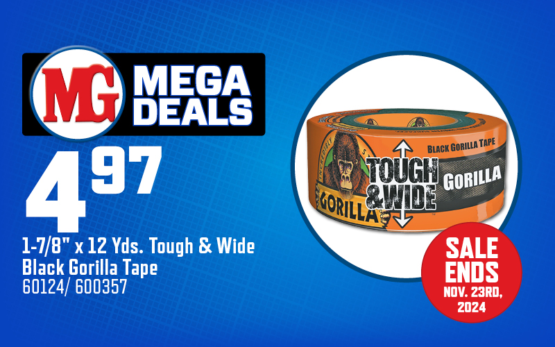 1-7/8" x 12 Yds. Tough & Wide Black Gorilla Tape